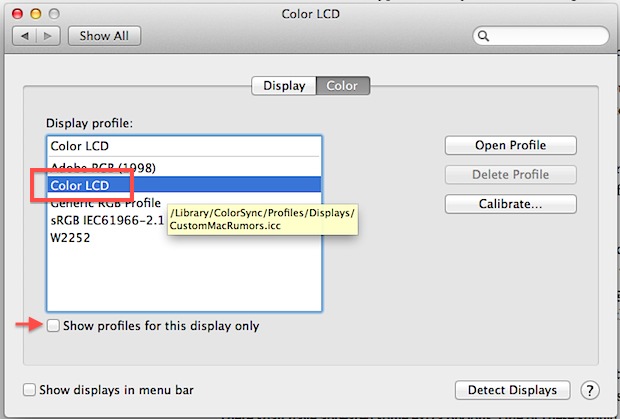 Seleccione el perfil de pantalla personalizado de su MacBook Air