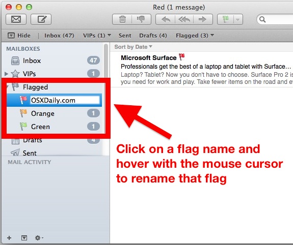 Cambie el nombre de las banderas de correo electrónico en Mac OS X.