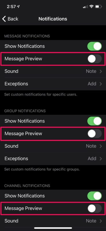 Cómo evitar que el telegrama muestre vistas previas de mensajes en iPhone