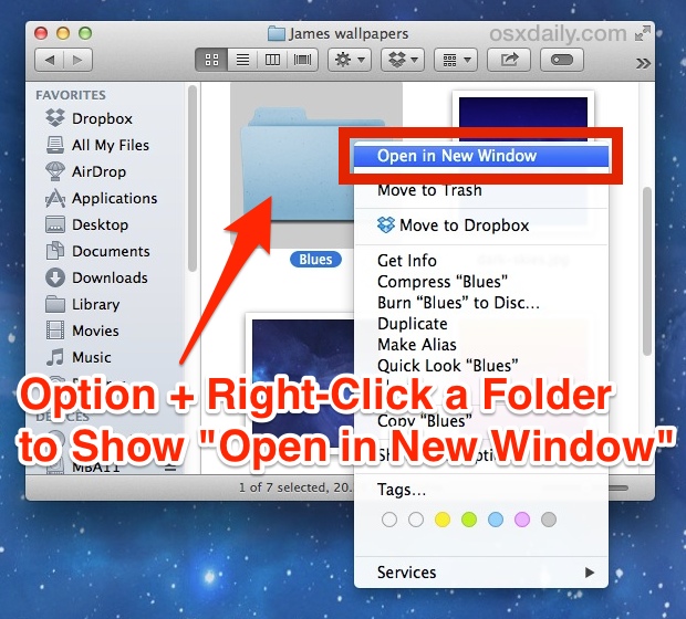Abra la carpeta en la nueva ventana del Finder en Mac OS X.