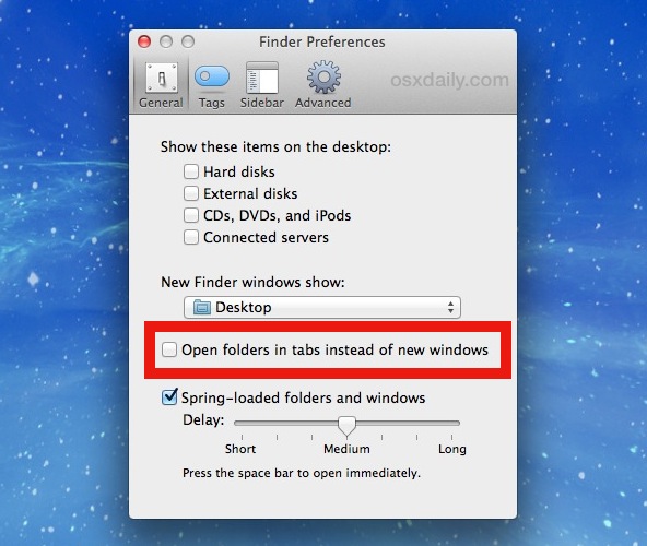 Abra carpetas en Windows, en lugar de pestañas en Mac OS X.