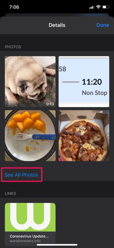 Cómo ver todas las fotos de los hilos de mensajes en iPhone