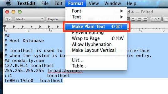 Restaure el archivo de hosts predeterminado en Mac OS X.