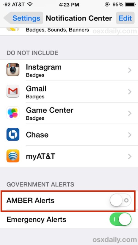 Desactivar las alertas AMBER en iPhone