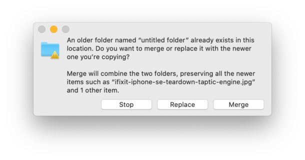cuadro de diálogo para fusionar macOS Finder