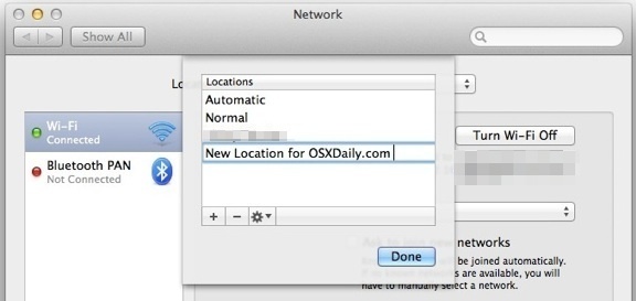 Agregue una nueva ubicación de red en Mac OS X.