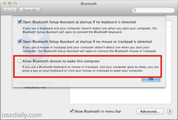 Apague Bluetooth al despertar una Mac del modo de suspensión