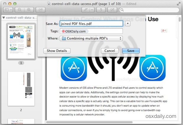 Guardar archivos PDF con Vista previa de Mac