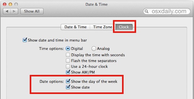 Muestra la fecha en la barra de menú de Mac OS X