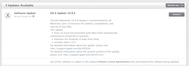 Actualización de OS X 10.9.4 en Mac App Store