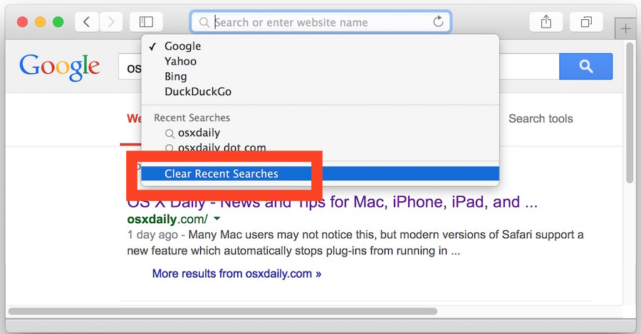 Eliminar el historial de búsqueda de Safari en OS X Yosemite