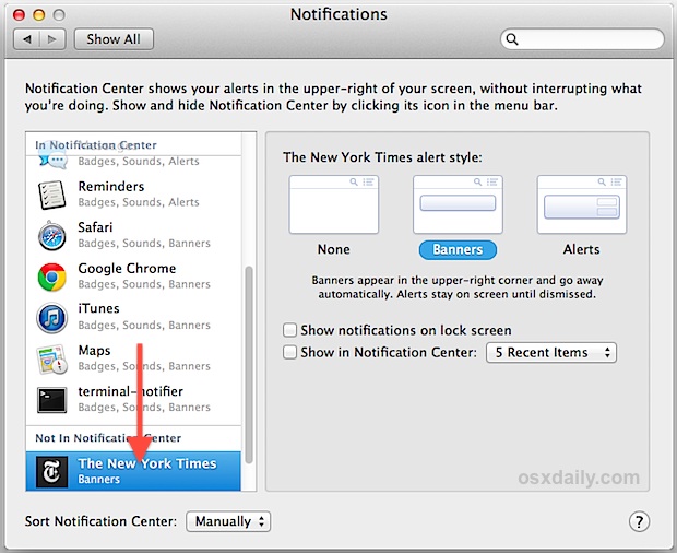Desactive las notificaciones del sitio web en OS X. 