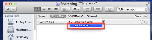 Incluir archivos de sistema en las búsquedas de Mac OS X