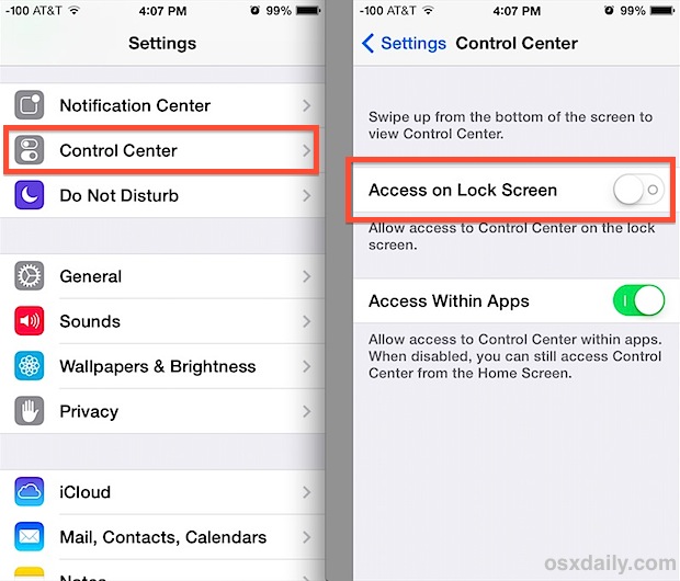 Deshabilite el acceso al Centro de control desde la pantalla de bloqueo de iOS