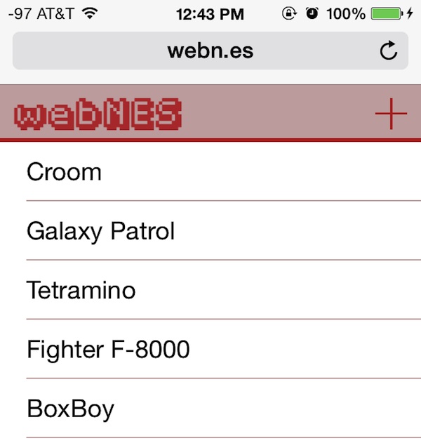 El emulador de Nintendo WebNES para iOS se ejecuta en un navegador web