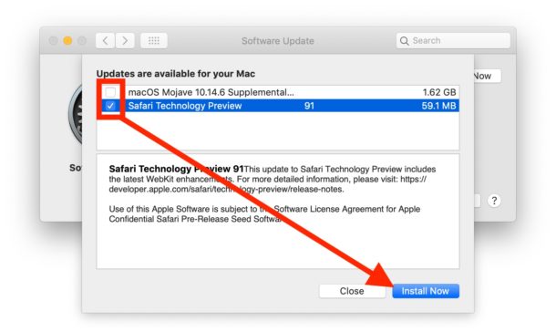 Desmarque las actualizaciones que no desea instalar, luego haga clic en instalar ahora para instalar de forma selectiva actualizaciones específicas en Mac OS