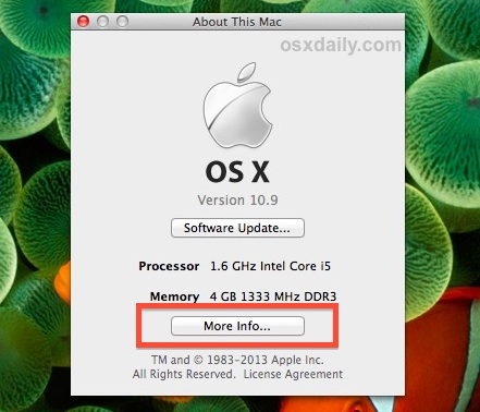 Lograr "Más información" en Acerca de esta Mac