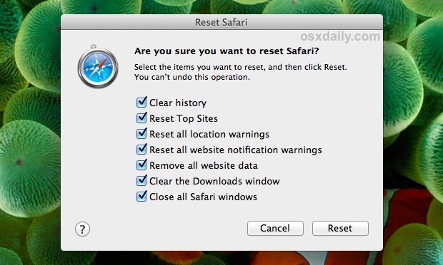 Restablecer todas las configuraciones de Safari
