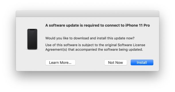 Elija instalar la actualización de software de iPhone e iTunes