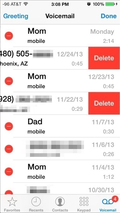 Elimina múltiples mensajes de voz en iPhone con multitouch