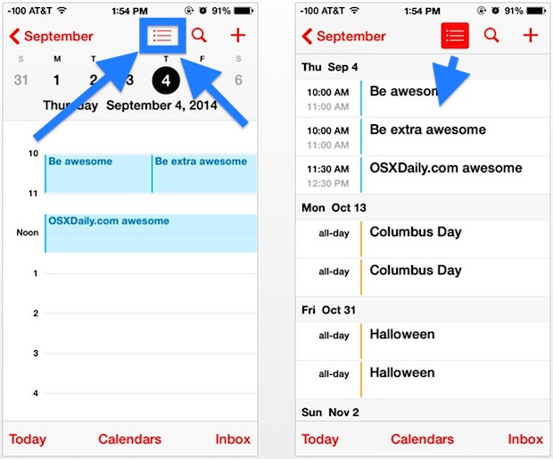 Ver la lista de eventos con datos más grandes en el calendario de iOS