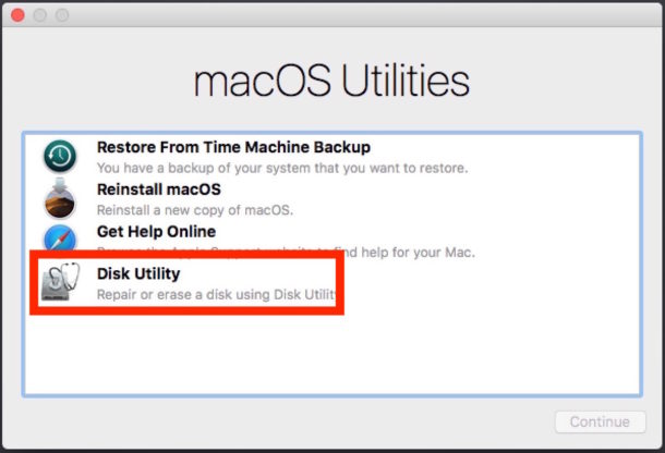 Las utilidades de MacOS eligen la Utilidad de Discos