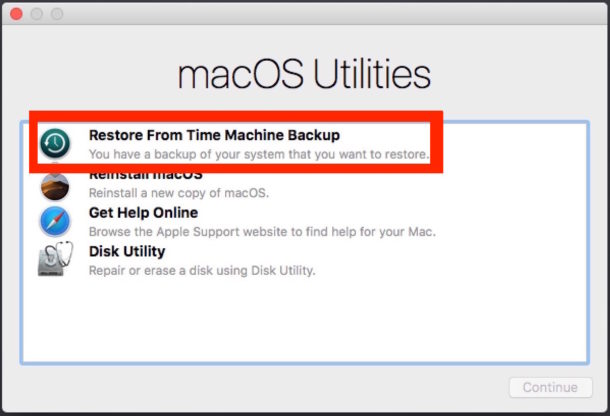 Las utilidades de MacOS eligen Time Machine