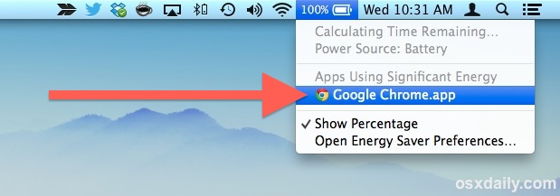 Vea la aplicación descargando la batería a su Mac
