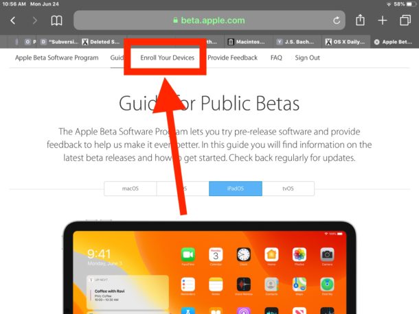 Ir a Registrarse para sus dispositivos en la versión beta de iPadOS