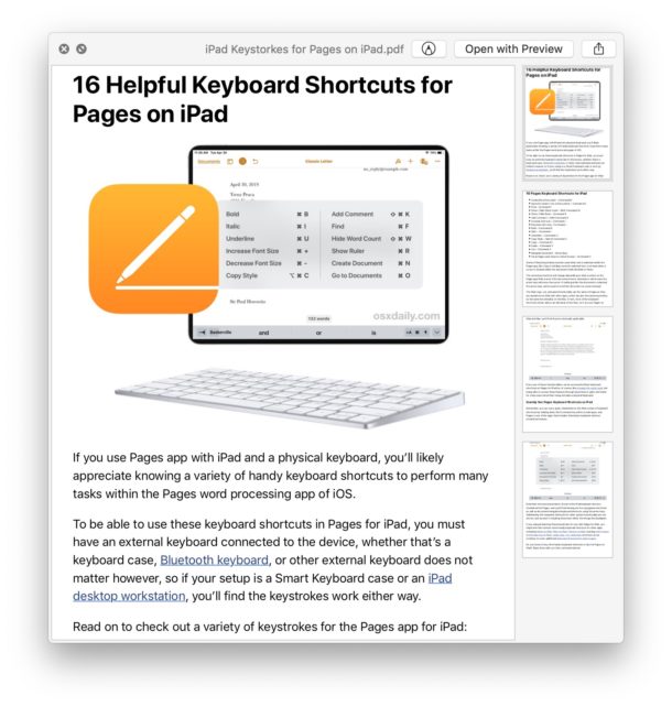 Ejemplo de página web guardada como archivo PDF en Safari en Mac