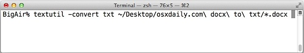 Conversión por lotes de archivos docx a txt con textutil