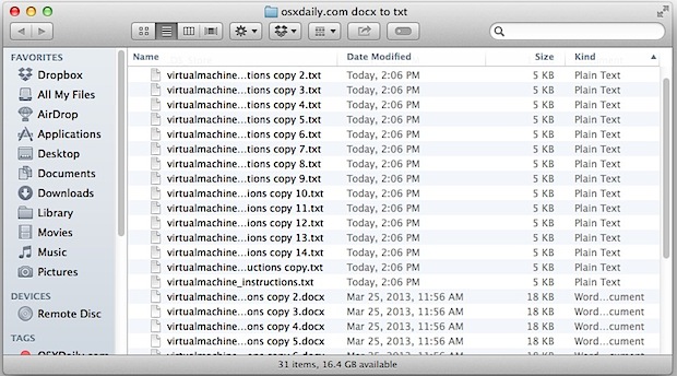 Convierta por lotes archivos docx a txt en una carpeta de Mac
