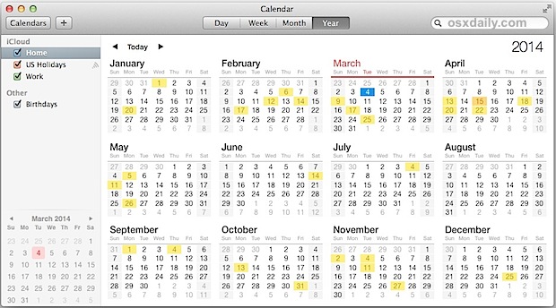 Vea las vacaciones en la aplicación Calendario en Mac OS X.