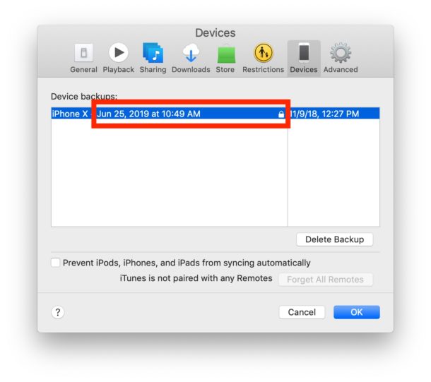 Cómo identificar la copia de seguridad archivada en iTunes