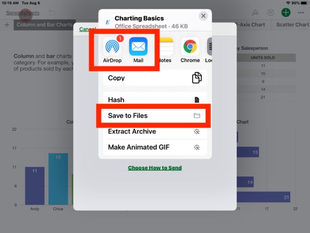 Cómo guardar archivos de Numbers convertidos en Excel en iPad o iPhone