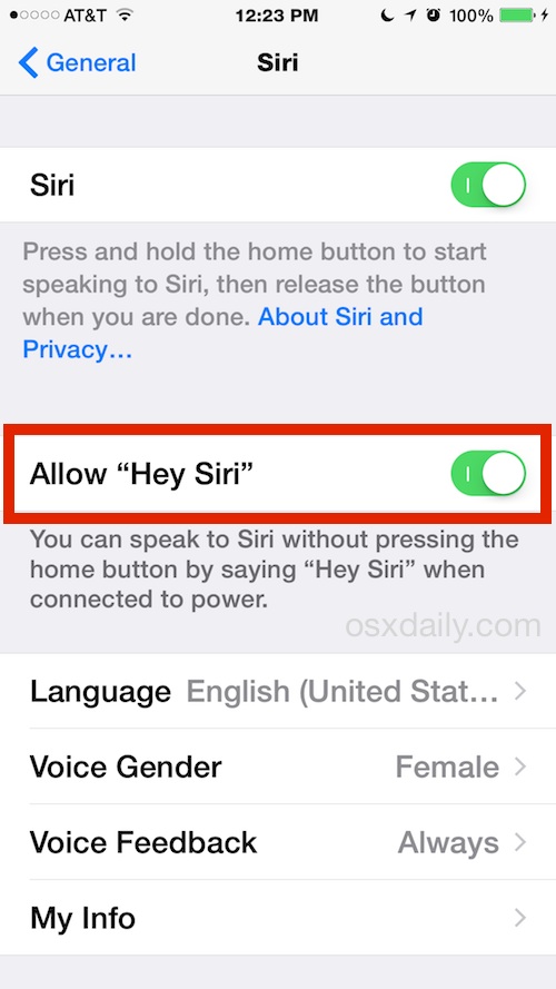 Habilite los comandos de voz de Siri con Hey Siri
