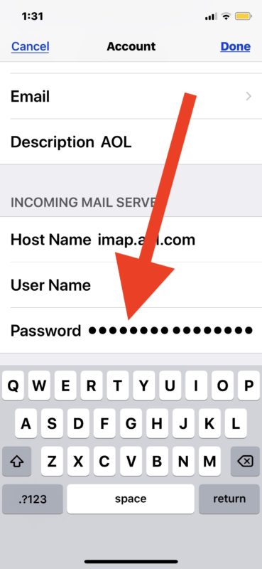 Actualice una contraseña de correo electrónico en su iPhone o iPad