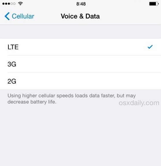 Cambiar la velocidad de los datos móviles en un iPhone