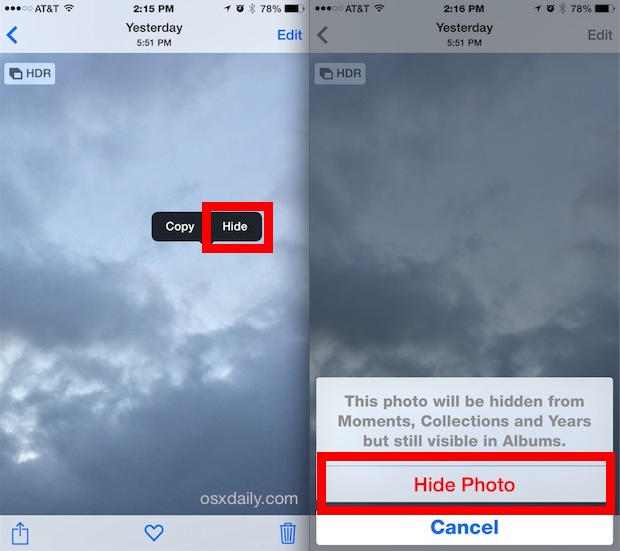 Ocultar fotos en iOS