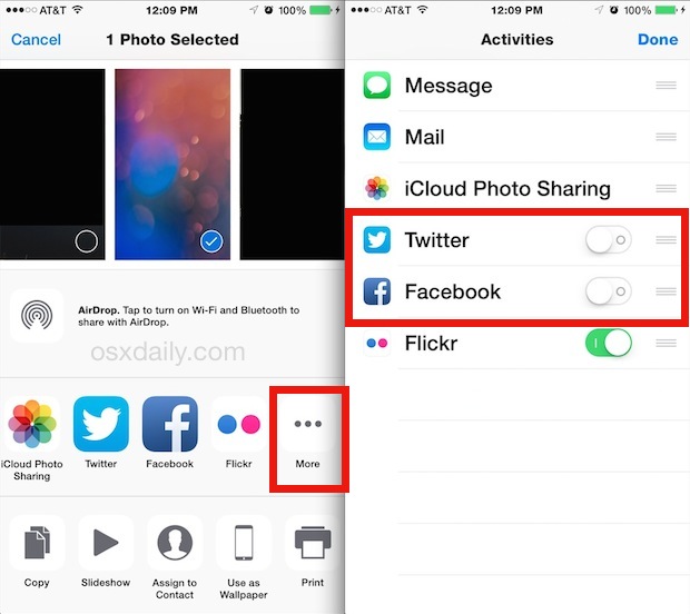Deshabilitar los botones para compartir en redes sociales en iOS