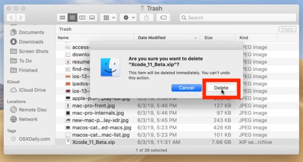 Confirme que eliminó inmediatamente el archivo de Papelera específico en su Mac