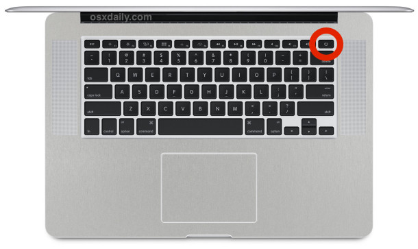 Ubicación del botón de encendido de MacBook Pro