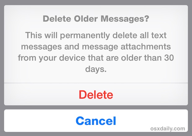 Confirmar para eliminar mensajes antiguos del iPhone