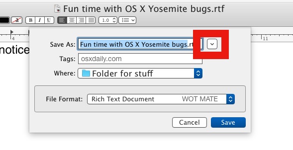 Minimizar un cuadro de diálogo Guardar en OS X