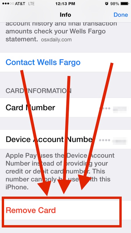 Retire una tarjeta de su tarjeta Apple Pay en su iPhone