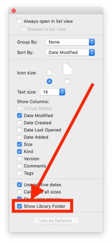 Mostrar la carpeta de la biblioteca de usuario en MacOS 
