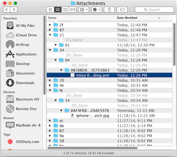 Archivos adjuntos en Mac OS X.