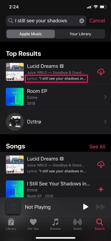 Cómo buscar canciones por letra en Apple Music