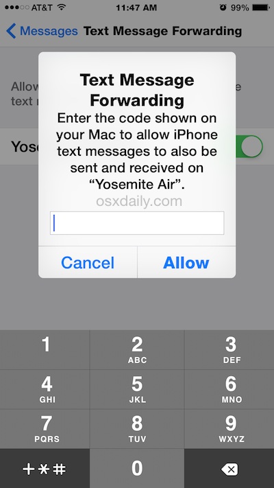Confirme la retransmisión de SMS para enviar y recibir mensajes de texto desde una Mac a través de iPhone
