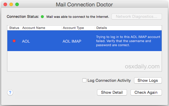 La aplicación Mac Mail requiere la contraseña para verificar los detalles de inicio de sesión de la cuenta de correo electrónico.